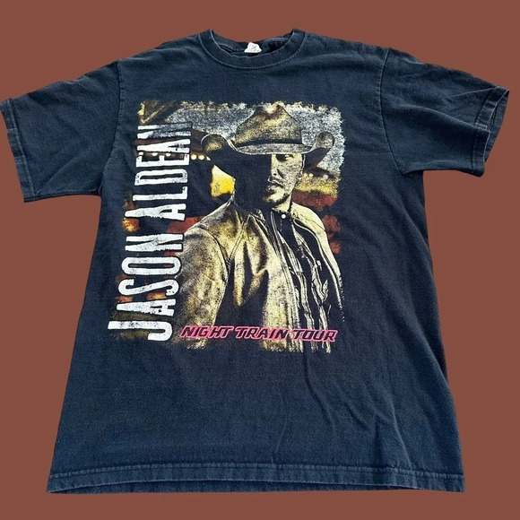 Jason Aldean Medium Black Graphic T Shirt Concert Tour Dates Tee Night Train M - Picture 1 of 6